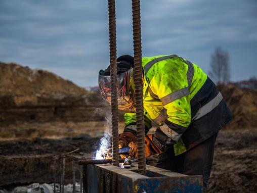 Engineer using safety equipment